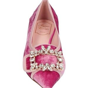 Roger Vivier Pink Velvet Flats with Crystal Detail